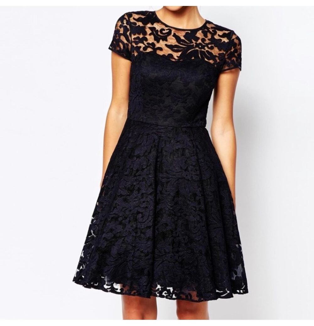 Ted Baker London Navy Lace Fit Flare Dress Womens TB 2 US 6 Cocktail Wedding